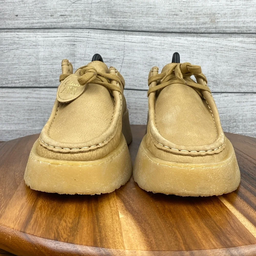 Clarks X Zara Collaboration Nubuck Leather Sandy Brown Platform Wallaby Size 9.5